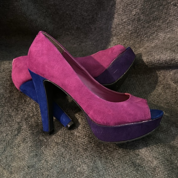 Candies Hot Pink Electric Blue Open Toe 4” Platform Heel Women 8M - Picture 1 of 7